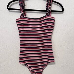 Reformation Striped Bodysuit in Pink and Blue
